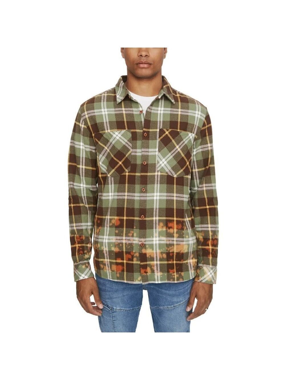 ELEVEN Paris Mens BNWOT Plaid "Deep Lichen" Green Flannel Shirt Button Up